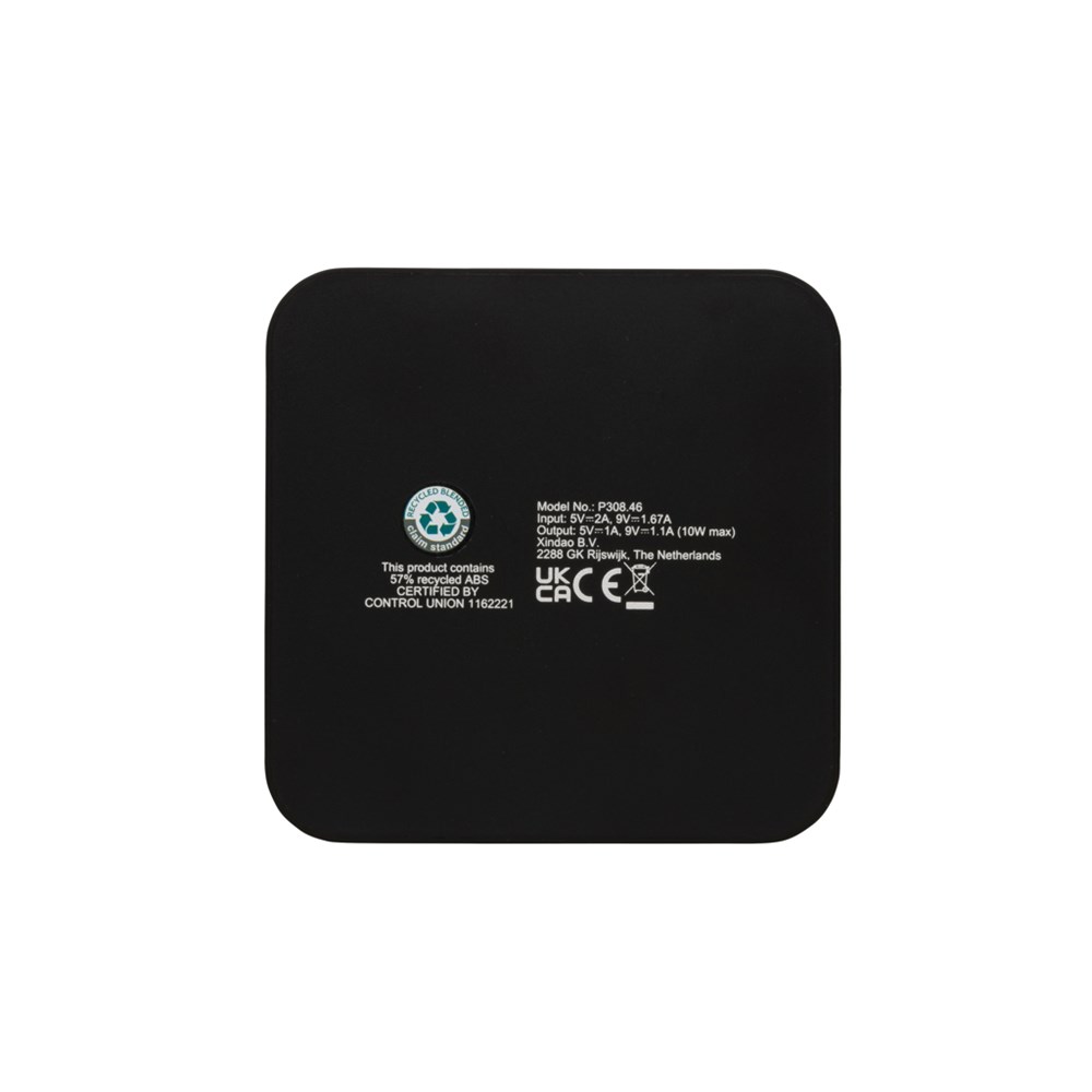 10W Wireless Charger aus RSC recycl. Kunststoff mit Dual-USB