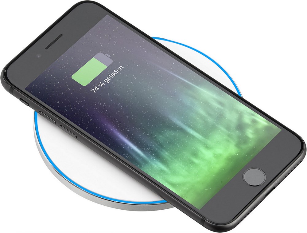 Wireless Charger 15 Watt mit eloxierter Aluminiumschale und leuchtendem Rand